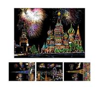 Kit de peinture à gratter, 4 feuilles de peinture arc-en- , tableau à gratter | Kit d'art de gravure pour adultes et , carte à croquis A4 avec stylo