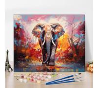 Kit de peinture à l'huile éléphant par numéros pour débutants - Peinture à l'huile abstraite colorée avec pinceau et pigment - Pour adultes - Acrylique - Bricolage facile - 40 x 50 cm - Sans cadre