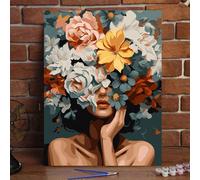 Kit de peinture à l'huile numérique par acrylique fait maison pour adultes - peinture à l'huile florale abstraite moderne sans cadre, canevas imprimée avec couleurs roulées sans pli, complète avec pei