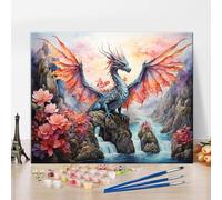 Kit de peinture à l'huile par numéro pour adultes - Dragon ailé - Kit de peinture à l'huile - Toile abstraite - Pigment acrylique - Paysage rose - Artisanat pour la maison - Décoration murale - Cadeau