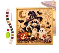 Kit de peinture à perles pour Halloween - Décoration murale 3D - Avec chat mignon et