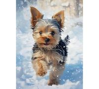 Kit de peinture à strass 5D à faire soi-même - Décoration murale - Broderie complète sur toile avec strass pour adultes et débutants - 30 x 40 cm (Yorkshire dans la neige)