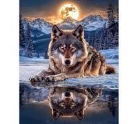 Kit de peinture à strass 5D à faire soi-même - Décoration murale - Broderie complète sur toile avec strass pour adultes et débutants - 40 x 50 cm (loup)