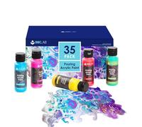 Kit de peinture acrylique à couler INK LAB 35 couleurs Peinture acrylique pré-mélangée à haut débit avec huile de silicone pour coulage sur toile, bois, roches, à base d'eau, 60 ml/bouteille