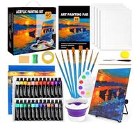 Kit de Peinture Acrylique,Kit Peinture Enfant Adultes Professionnel,24 Tubes de Peinture Acrylique 12 Ml avec Pinceaux,Palette,Couteaux,Toile,Chevalet,Pour Artistes,Débutants & Enfants