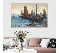 Kit de peinture Adolf Kaufmann - Paysage marin avec de nombreux bateaux à voile - Bricolage 5D - Peintures à pois - Décoration murale - 40,6 x 50,8 cm