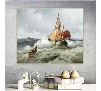 Kit de peinture Adolf Kaufmann, pêcheur dans une mer orageuse - Bricolage 5D - Peintures à pois - Décoration murale - 40,6 x 50,8 cm