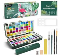 Kit de Peinture Aquarelle 100 Couleurs en Boîte Portable avec Palette D'aquarelle Papiers Aquarelle et Pinceaux Kit Aquarelle Debutant Aquarelle Solide pour Artistes et Peintres Amateurs