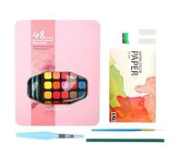Kit de peinture aquarelle pour adolescents - Peinture d'art aquatique pour - 48 couleurs - Solide - Palette de croquis portable, zone de voyage, fournitures d'artisanat pour la fabrication de
