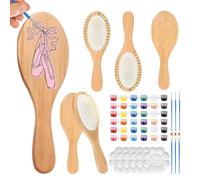Kit de peinture avec brosse à cheveux DIY - 6 peignes en bois avec pinceaux courts et longs, pigments et palettes | Peignez votre propre peigne à cheveux en bois, kit d'artisanat pour débutants en art