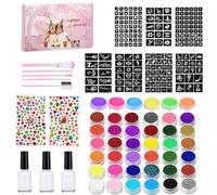 Kit de Peinture Corporelle - Palette de Maquillage Visage à Activation par Eau avec Pinceaux Artistiques et Pochoirs - Pinceaux Pochoirs pour Fêtes Cosplay Halloween Noël Jour des