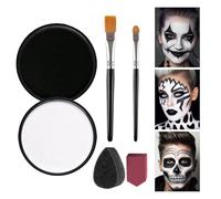 Kit de peinture corporelle pour le visage - Noir et blanc - Avec 2 pinceaux et 2 éponges - À base d'eau - Pour le maquillage de théâtre, le maquillage d'Halloween, le clown, le carnaval et les fêtes