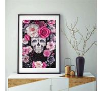 Kit De Peinture De Diamant 5d Avec Tête De Mort Et Fleurs, Perceuse Complète, Broderie Artistique Faite À La Main, Décoration Murale D'halloween, Pr Sale