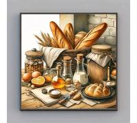 Kit de peinture de diamant 5D - Pain et cuisson, mosaïque de diamants ronds complets, décoration murale créative pour la maison et le bureau, cadeau idéal pour les débutants 40*40 sans cadre,30*30 san