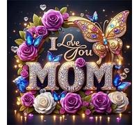 Kit de peinture de diamants 5D "Je t'aime maman" avec des fleurs de cristal en fleurs et des papillons - canevas d'art de strass ronde Broderie point de croix Image artisanale pour la décoration mural