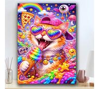 Kit de peinture de diamants "Vibes chat arc-en-ciel Chaos Dream" - Mosaïque de diamants, point de croix, œuvre d'art apaisante et réconfortante DIY. Cadeau idéal pour les amateurs de DIY et de décorat
