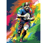 Kit de peinture diamant 5D à faire soi-même par numéro - Kit de peinture diamant rond complet pour adultes - Motif joueur de rugby et de football - 4 arts - Peinture à strass - Décoration murale