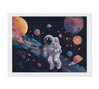 Kit de peinture diamant 5D à faire soi-même pour adultes, débutants, astronaute rond, vol spatial, peinture à points diamants, images diamantées, décoration murale pour la maison, le bureau, 30,5 x