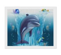 Kit de peinture diamant 5D à faire soi-même pour adultes, débutants, dauphins ronds, peinture à points diamants, images de diamants, décoration murale pour la maison et le bureau, 40,6 x 50,8 cm