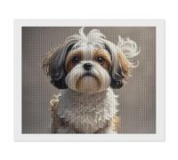 Kit de peinture diamant 5D à faire soi-même pour adultes et débutants - Motif chien Shih Tzu rond - Peinture à pois en diamant - Décoration murale pour la maison et le bureau - 40,6 x 50,8 cm