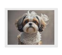 Kit de peinture diamant 5D à faire soi-même pour adultes et débutants - Motif chien Shih Tzu rond - Peinture à pois - Peinture diamant - Décoration murale pour la maison et le bureau - 30,5 x 40,6 cm