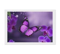 Kit de peinture diamant 5D à faire soi-même pour adultes et débutants - Motif papillon violet rond - Pois de diamants - Décoration murale pour la maison et le bureau - 20,3 x 30,5 cm