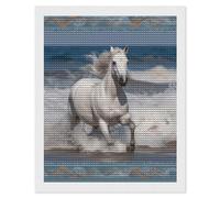 Kit de peinture diamant 5D à faire soi-même pour adultes - Motif cheval blanc - Pour débutants - Décoration de maison et de bureau - 40,6 x 50,8 cm