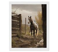 Kit de peinture diamant 5D à faire soi-même pour clôtures et chevaux pour adultes - Peinture à pois ronds pour débutants - Décoration de maison et de bureau - 40,6 x 50,8 cm