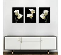 Kit de Peinture Diamant 5D Bricolage,3 pièces Tulipe blanche noire Complet Diamond Painting Point De Croix Peintures de Mosaïque Broderie Diamant Arts Craft Décoration Murale(Round drill)25x30cm