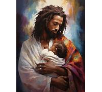 Kit de peinture diamant 5D coloré pour adulte Afro-Américain Jésus noir et bébé 30 x 40 cm