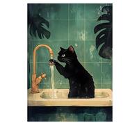 Kit de Peinture Diamant 5D Complet JU7CER - Thème Chat Noir Cuisine | Art Cristal pour Adultes | Décoration Murale & Cadeau Maison 30×40cm (12×16 pouces)