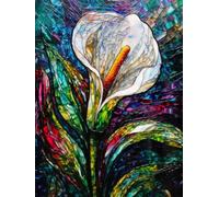 Kit de peinture diamant 5D par numéro pour adultes - Vitrail - Lys Calla - Peinture diamant ronde - Couleur : strass - Pour cadeaux - 30 x 40 cm