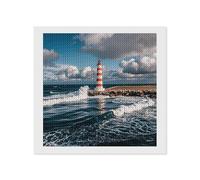 Kit de peinture diamant 5D pour adultes, phare, paysage, vagues, nuages blancs, kit d'art diamant 5D pour débutants, peinture à faire soi-même avec diamants ronds et diamants pour décoration murale