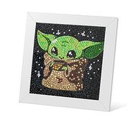 Kit de peinture diamant 5D pour enfants avec cadre en bois facile à petit anime Peinture diamant Full Drill Diamond Art pour débutants 15,2 x 15,2 cm (Baby Yoda)