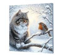 Kit de Peinture Diamant 5D Ronde cat avec Cadre 25x25cm pour Adultes Débutants Artisanat Décoration Murale Idée Cadeau