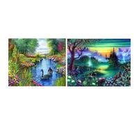 Kit De Peinture Diamant À Faire Soi-Même, 2 Pièces, Broderie, Point De Croix, Motif De Forêt Féerique Et Motif De Cygne Noir, Fs-Phfu