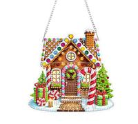 Kit de peinture diamant à faire soi-même - Couronne de diamants de Noël - Pendentifs de fenêtre - Maison de jardin - Décoration murale (diamant simple face) - Maison en pain d'épices - 2