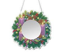Kit de peinture diamant à faire soi-même, décorations de Noël 5D à suspendre au miroir, pendentifs, couronne, pour maison, jardin, décoration murale, couronne de Noël simple face - 02