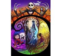 Kit de peinture diamant à faire soi-même Jack et Sally Halloween 30,5 x 40,6 cm, kit complet de perceuse rond L'Étrange Noël de monsieur Jack et Sally pour adultes - Décoration murale pour adultes -