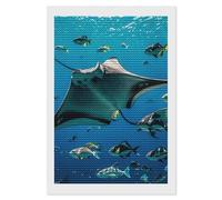 Kit de peinture diamant à faire soi-même pour adulte, raie manta et poissons, diamant rond 5D, point de croix complet de rechange avec outils, décoration murale d'intérieur pour adultes, 20,3 x 30,5