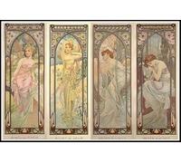 Kit de peinture diamant à faire soi-même pour adultes, peinture par Alphonse Mucha The Times of the Day 5D Full Round Drill Diamond Painting Kit Broderie Arts Décoration d'intérieur