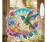 Kit de peinture diamant acrylique 2D, pendentif en forme d'art acrylique colibri et fleur, kit de peinture diamant DIY, décoration suspendue à la fenêtre, convient pour le jardin, la fenêtre, le porch