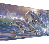 Kit de Peinture Diamant Bugufen, 5D Diamond-Painting Dauphin, Grand Format 50x100cm, Round Tableau Strass Diamant, pour Décoration Intérieur, Adultes