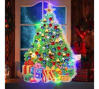 Kit de peinture diamant de Noël 5D avec lumière LED à faire soi-même, arbre de Noël, kit de peinture à strass en cristal, décoration murale de Noël, décoration de porte, fenêtre, décoration