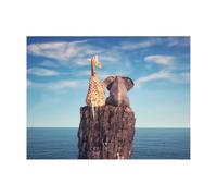 Kit de peinture diamant, éléphant et girafe assise sur un rocher admirant l'océan pour adultes, kit d'art diamant pour débutants, kit d'art diamant 5D rond, décoration d'intérieur, 40,6 x 30,5 cm