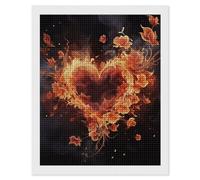 Kit de peinture diamant fleurs de feu et cœur pour adultes et débutants - Foret carré 5D avec outils de bricolage - Décoration murale pour salon, chambre à coucher, bureau - 40,6 x 50,8 cm