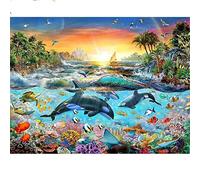 Kit de Peinture Diamant par Numéro 5D DIY Dauphin sous-marin coucher de soleil Bricolage Diamant Painting Grande Taille Strass Broderie Arts Mosaique Stickers Muraux Décor à La Maison Cadeau 60x180cm