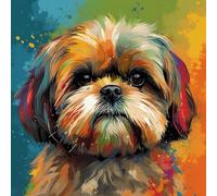 Kit de peinture diamant pour adultes - Motif chien Shih Tzu coloré - Kit d'art diamant rond - Perles en cristal acrylique - Kit d'art pour décoration murale d'intérieur - 35 x 35 cm (C316)