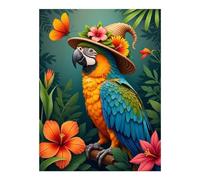 Kit de peinture diamant pour adultes - Perroquet dans un chapeau de jardin tropical à faire soi-même - Kit de peinture diamant sans cadre pour adultes débutants - 30,5 x 40,6 cm pour décoration murale
