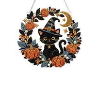 Kit de peinture diamant pour Halloween Motif chat et lune